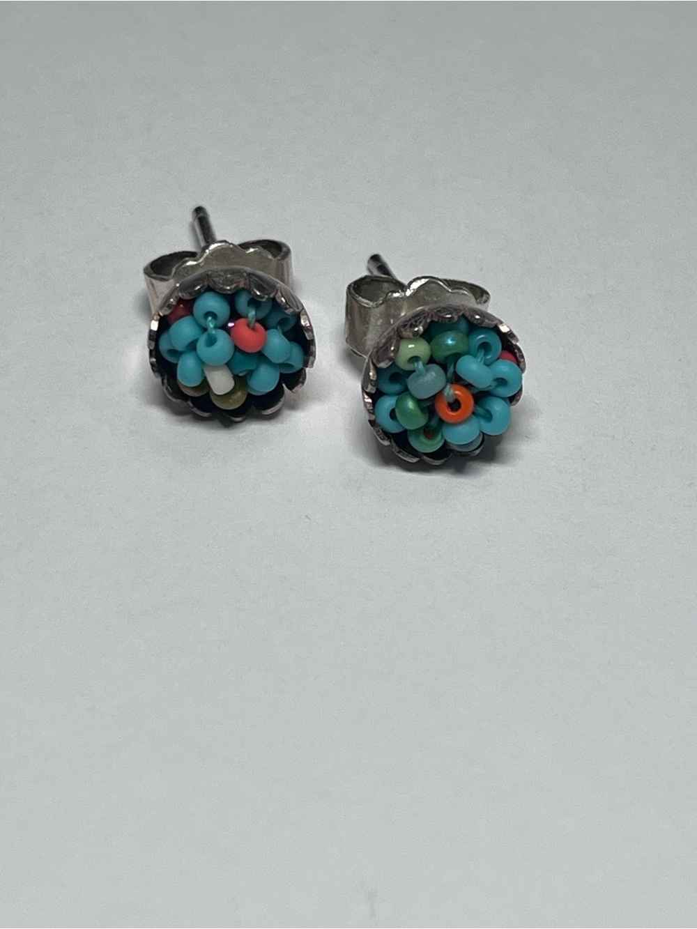 Claudia Fajardo Turquoise Multicolor Seed Bead Cluster Stud Earrings